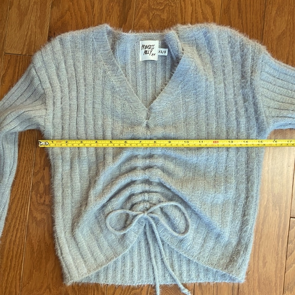 Princess Polly Gray Ribbed V-Neck Drawstring Sweater - Picture 8 of 9